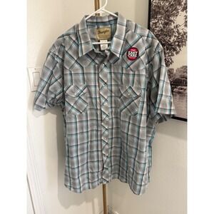 Wrangler Mens 3XL Big Western Snap Shirt Short Sleeve NEW Plaid Grey WM199GY‎